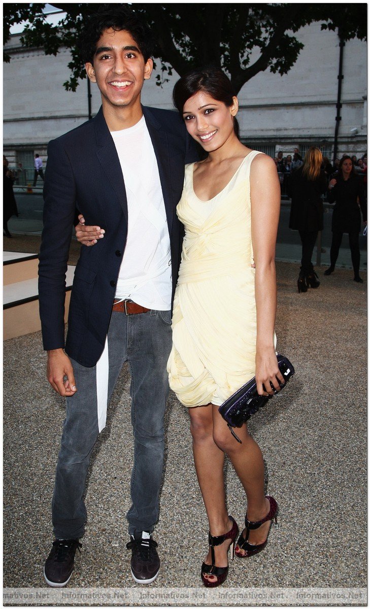 Dev Patel and Freida Pinto dressed in Burberry arrive at the Burberry Prorsum Spring/Summer 2010 Show
