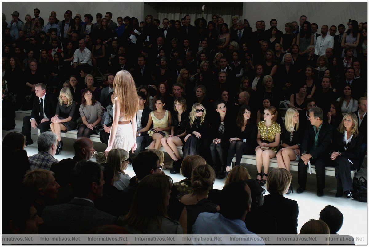 General view as Freida Pinto, Alexa Chung, Mary-Kate Olsen, Liv Tyler, Emma Watson, Gwyneth Paltrow and Mario Testino watch from the front row at the Burberry Prorsum Spring/Summer 2010 Show