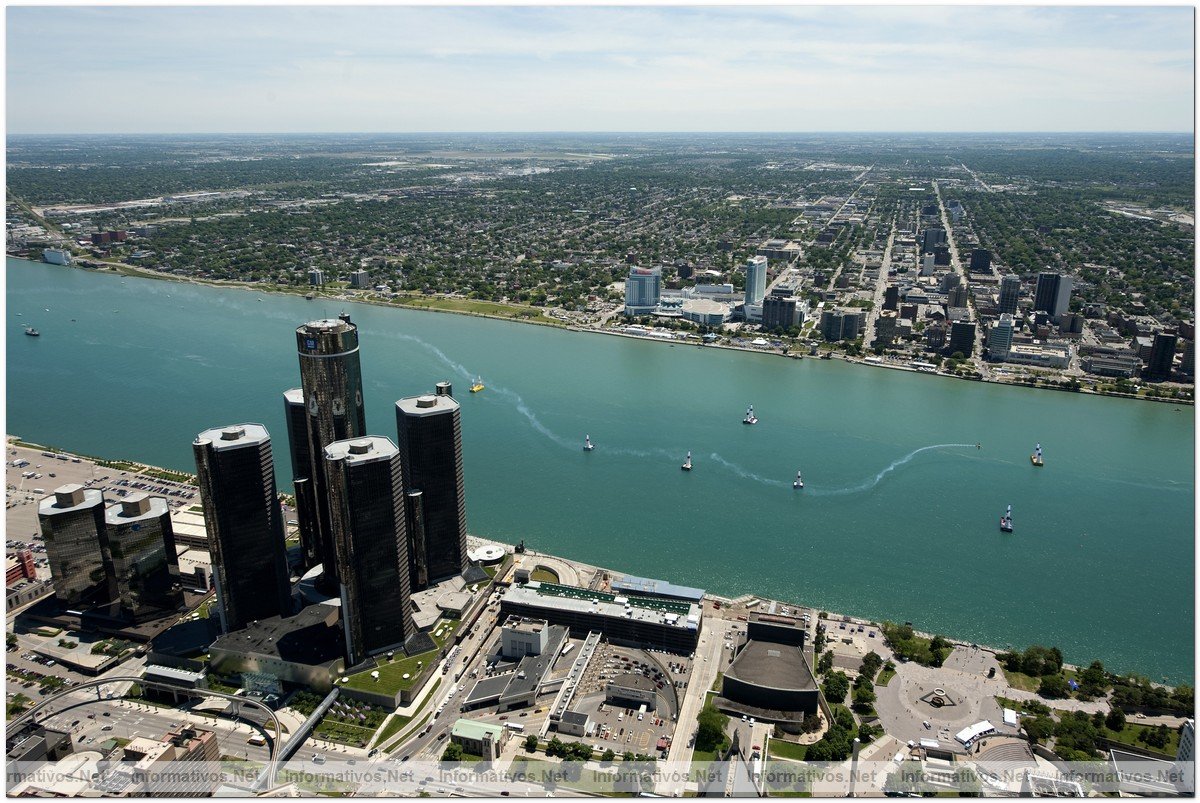 General overview of practice sessions and the GM towers in Detroit  at the third round of the 2009 Red Bull Air Race World Championship in Windsor, Canada,  June 12, 2009.