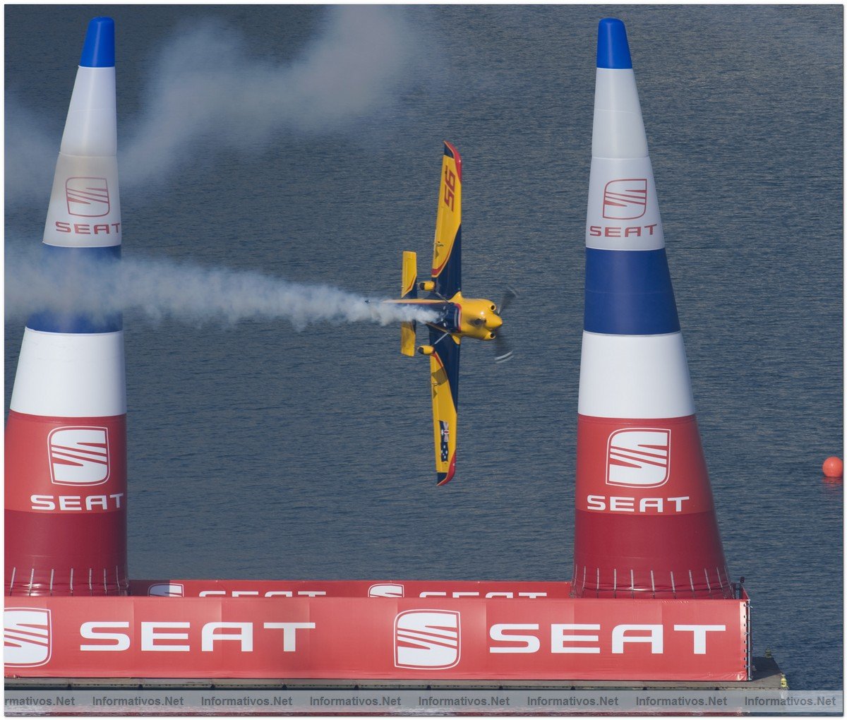 Australian pilot Matt Hall in action in the practice session who went on to take third place in the Qualifying during the fifth round of the 2009 Red Bull Air Race World Championship  in Porto, Portugal,  September 12,  2009.