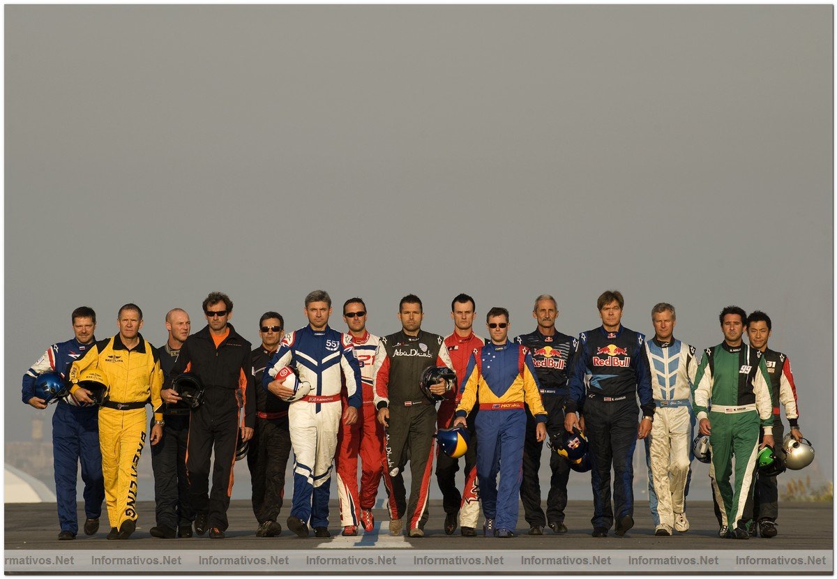 All 15 of the Red Bull Air Race Pilots as they participate in a promotional television shoot ahead of the fifth round of the 2009 Red Bull Air Race World Championship  in Porto, Portugal,  September 9th,  2009