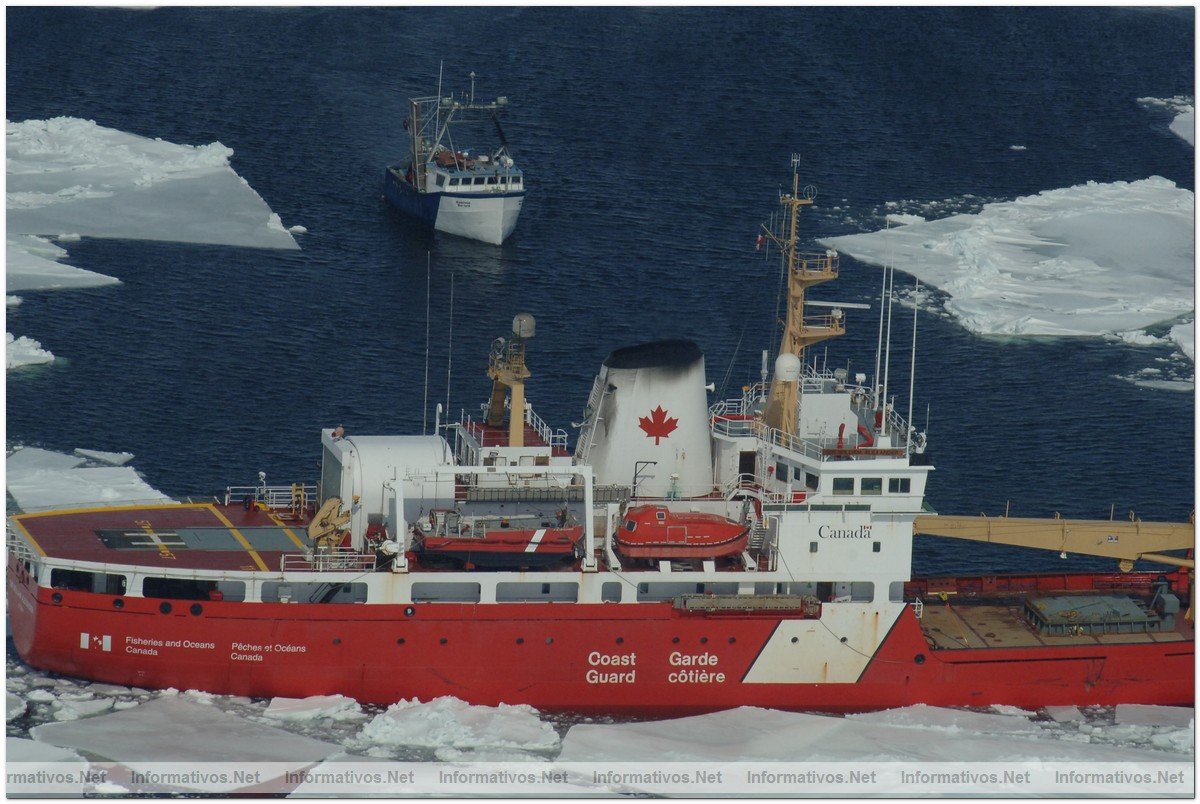 March 29, 2008: Sydney, Nova Scotia: A sealing vessel and Coast Guard cutter.