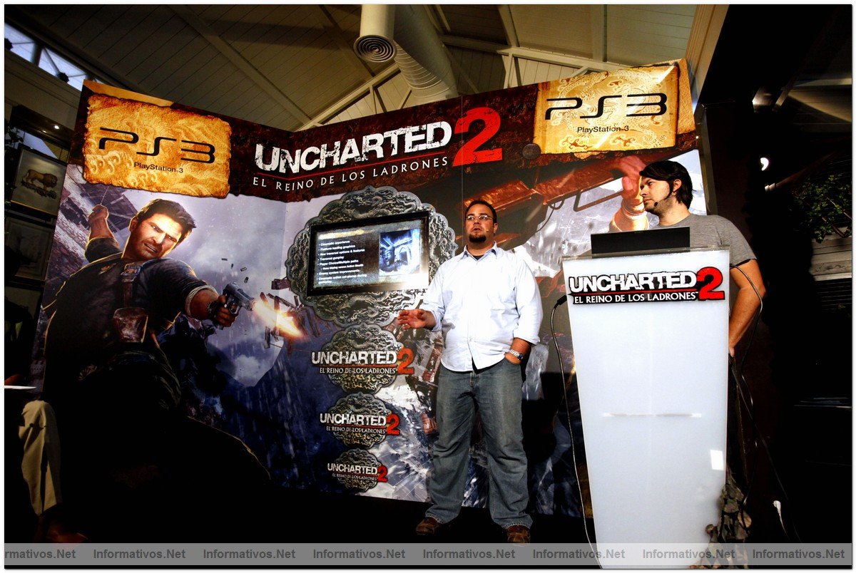 Justin Richmond y Arne Meyer, de Naughty Dog, en la presentacin de  "Uncharted 2: El Reino de los Ladrones" en Madrid