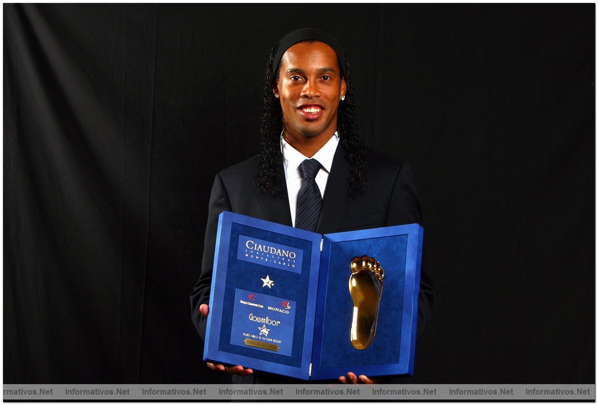 MONACO - OCTOBER 12:  Ronaldinho with the Golden Foot Awards 2009 at Monte Carlo on October 12, 2009 in Monaco, Monaco.