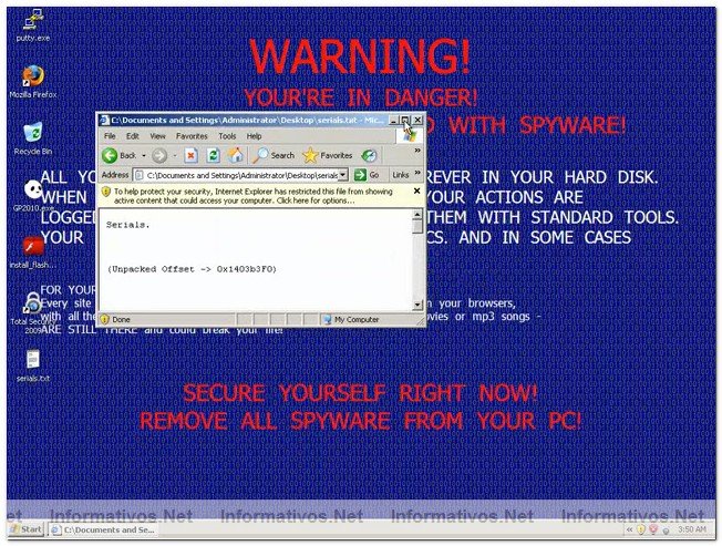Esta falsa aplicacin, llamada Total Security 2009, la venden por 79,95 . Adems ofrecen servicios de soporte tcnico premium por 19.95 adicionales. Hay numeros de serie gratuitos circulando por internet que desbloquean la aplicacin .