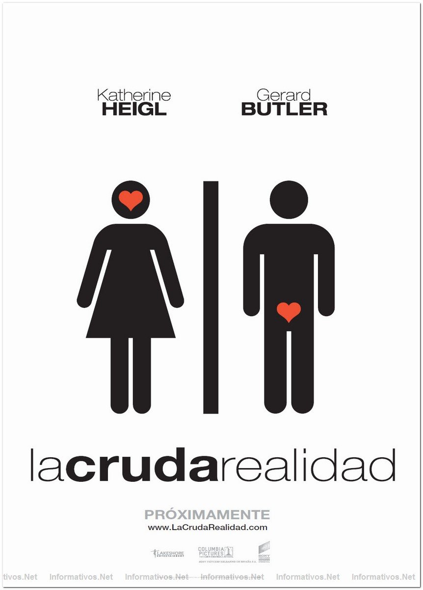 Cartel de LA CRUDA REALIDAD: protagonizada por  Katherine Heigl y Gerard Butler