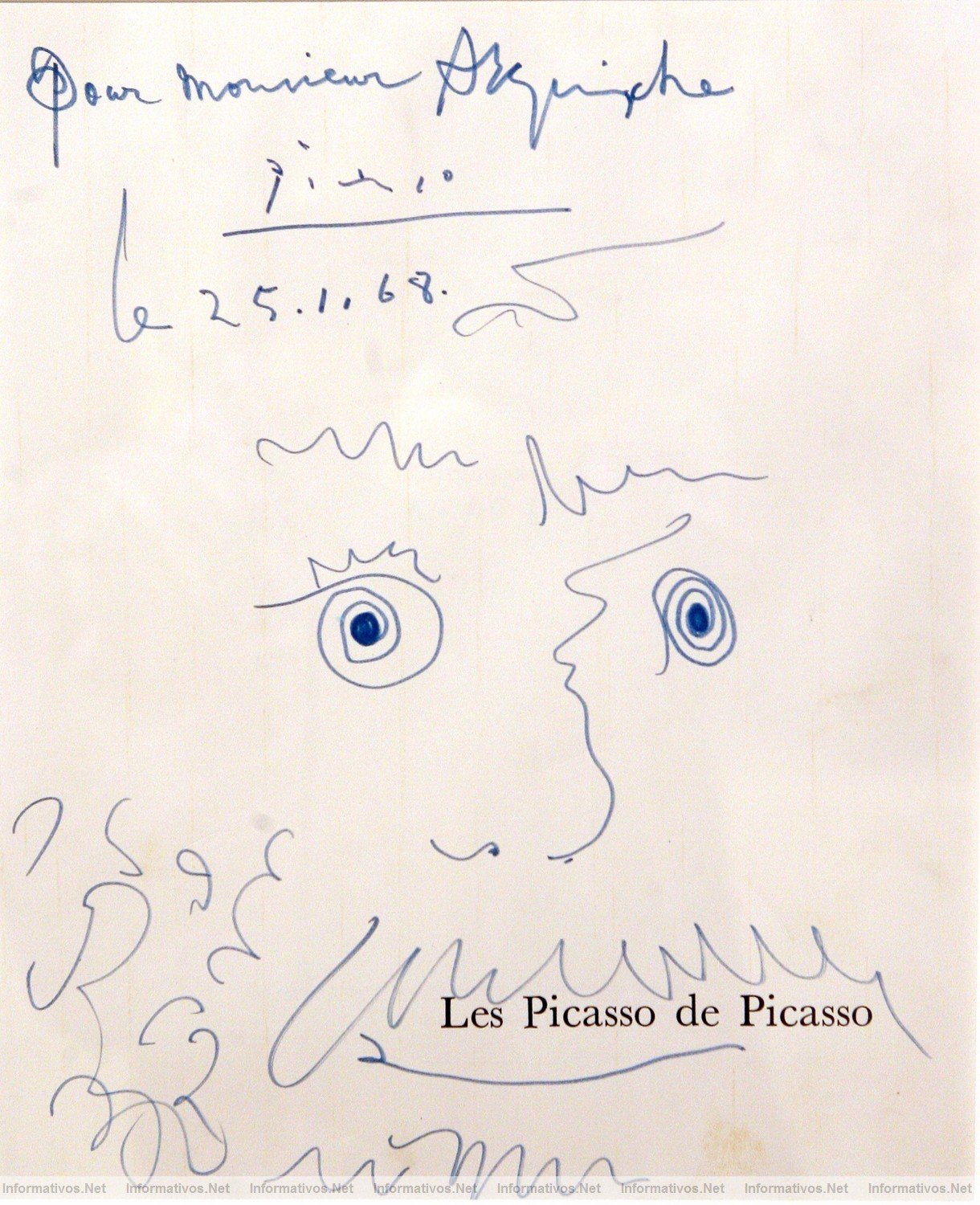 XVIII Saln de Arte y Antigedades de las  Drassanes Reials de Barcelona. Pablo Picasso (Mlaga 1881-Mogins 1973) | Dedicatoria pour Mr.Arquiste | Rotulador sobre papel 27 x 25 cm