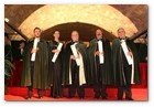 :: Pulse para Ampliar :: Ceremonia de Investidura Tardoral de la Confraria del Cava Sant Sadurní 2009. Los Cofrades de Mérito: Josep Vilaseca, Francesc Orriols, Carme Elias, Jordi Labanda y Ricard Pagès