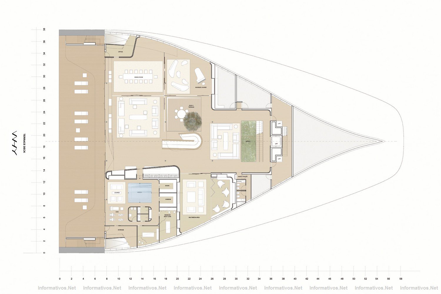 WHY: WALLY HERMS YACHT.- Nivel 1 con playa aterrazada, spa, comedor, sala de msica y cine