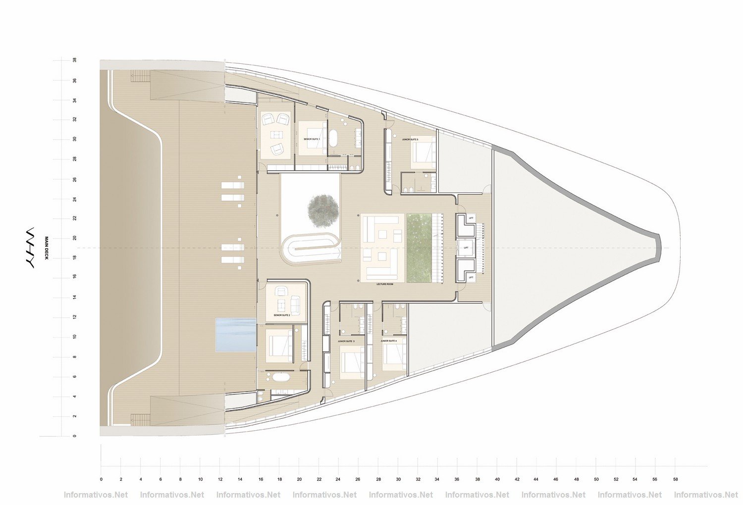 WHY: WALLY HERMS YACHT.- Nivel 2, donde se encuentran las suits, la biblioteca y un saln