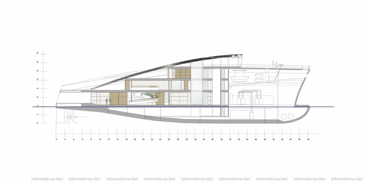 WHY: WALLY HERMS YACHT.- Vista lateral de la distribucin del barco