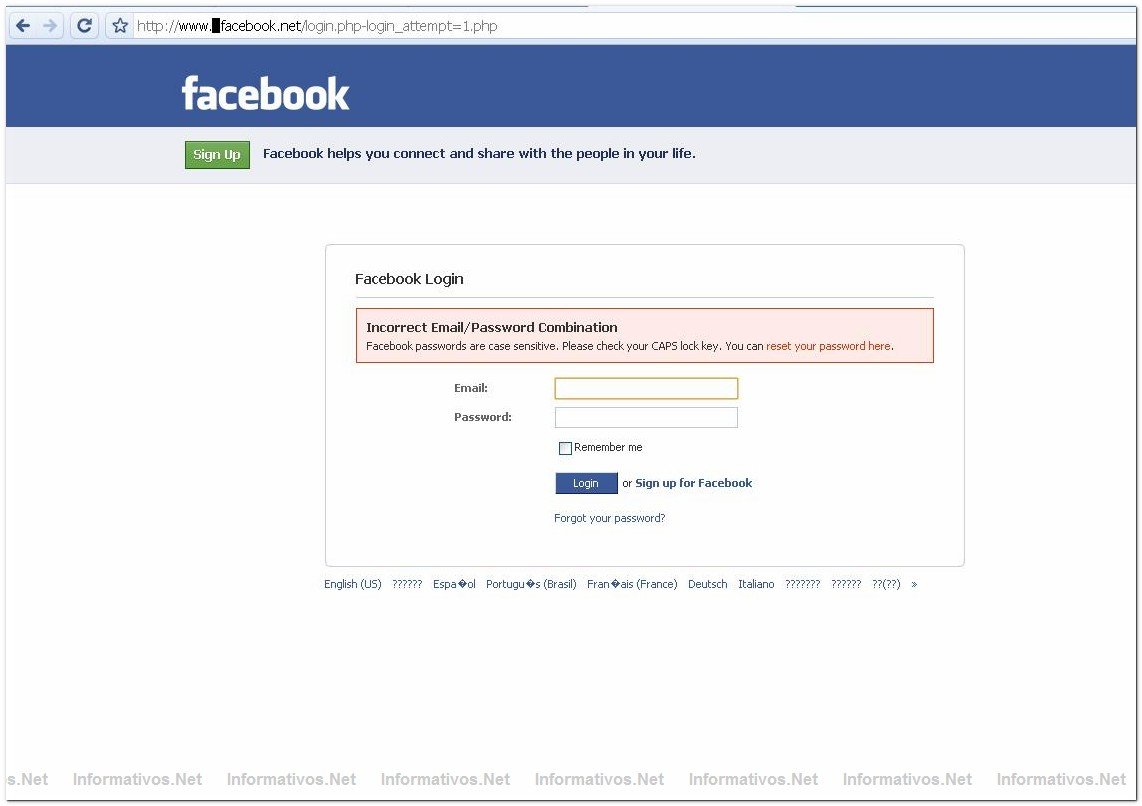 PandaLabs ha localizado una pgina falsa que, imitando la original de Facebook, est siendo utilizada para robar contraseas de esta red social. La falsa pgina tiene una URL y un contenido muy similar a la del servicio original