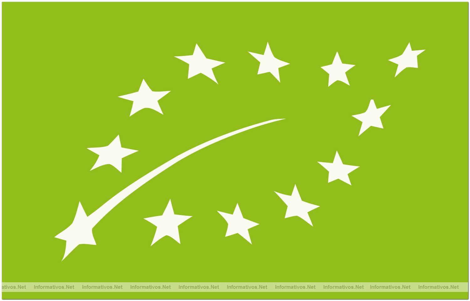 Nuevo logotipo de Agricultura Ecológica: 12 estrellas blancas de la Unión Europea que forman la silueta de una hoja sobre un fondo verde