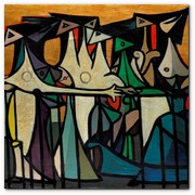 :: Pulse para Ampliar :: "Mujeres en el Balcón". óleo sobre lienzo del pintor tinerfeño surrealista Oscar Domínguez. Se trata de una de las joyas del Salón (de 350.000 euros)