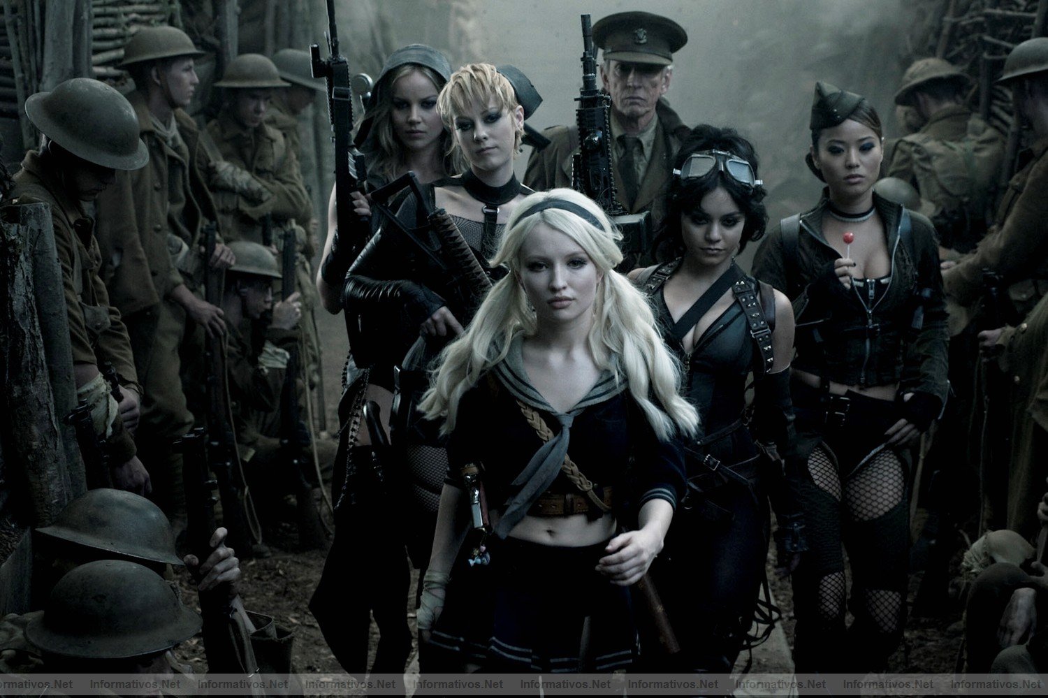 (L-r) ABBIE CORNISH as Sweet Pea, JENA MALONE as Rocket, EMILY BROWNING as Babydoll, SCOTT GLENN as Wise Man, VANESSA HUDGENS as Blondie and JAMIE CHUNG as Amber in Warner Bros. Pictures and Legendary Pictures epic action fantasy SUCKER PUNCH, a Warner Bros. Pictures release.