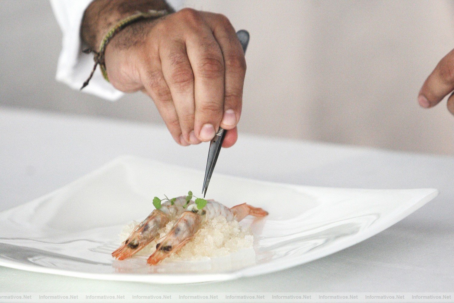 Granada, 9JUN011.- Show Cooking en las  III Jornadas sobre el Caviar (Fuenso Discover Caviar) en el  Hospes Los Patos de Granada. Diego del Ro, una estrella Micheln del restaurante El Lago, de Marbella, present una creacin a base de gamba autctona marbell, crema de puerro, coco y curry y caviar ecolgico de Riofro