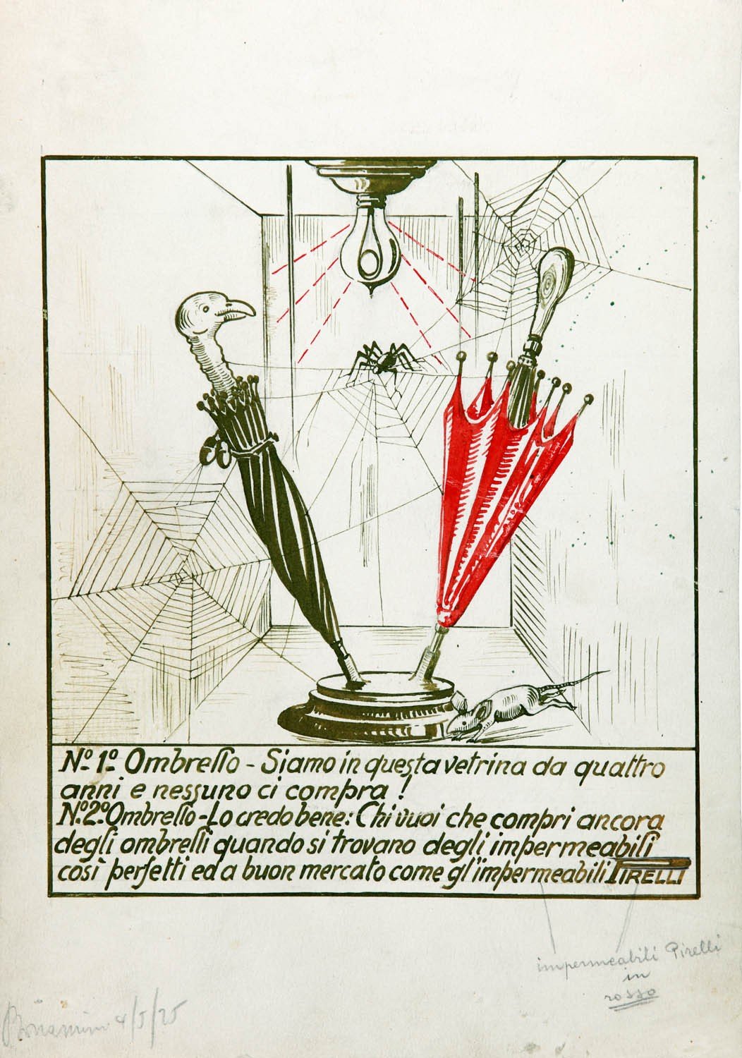 BONAMINI: Bozzetto per pubblicit di impermeabili, 1925 - Sketch for raincoat ad, 1925