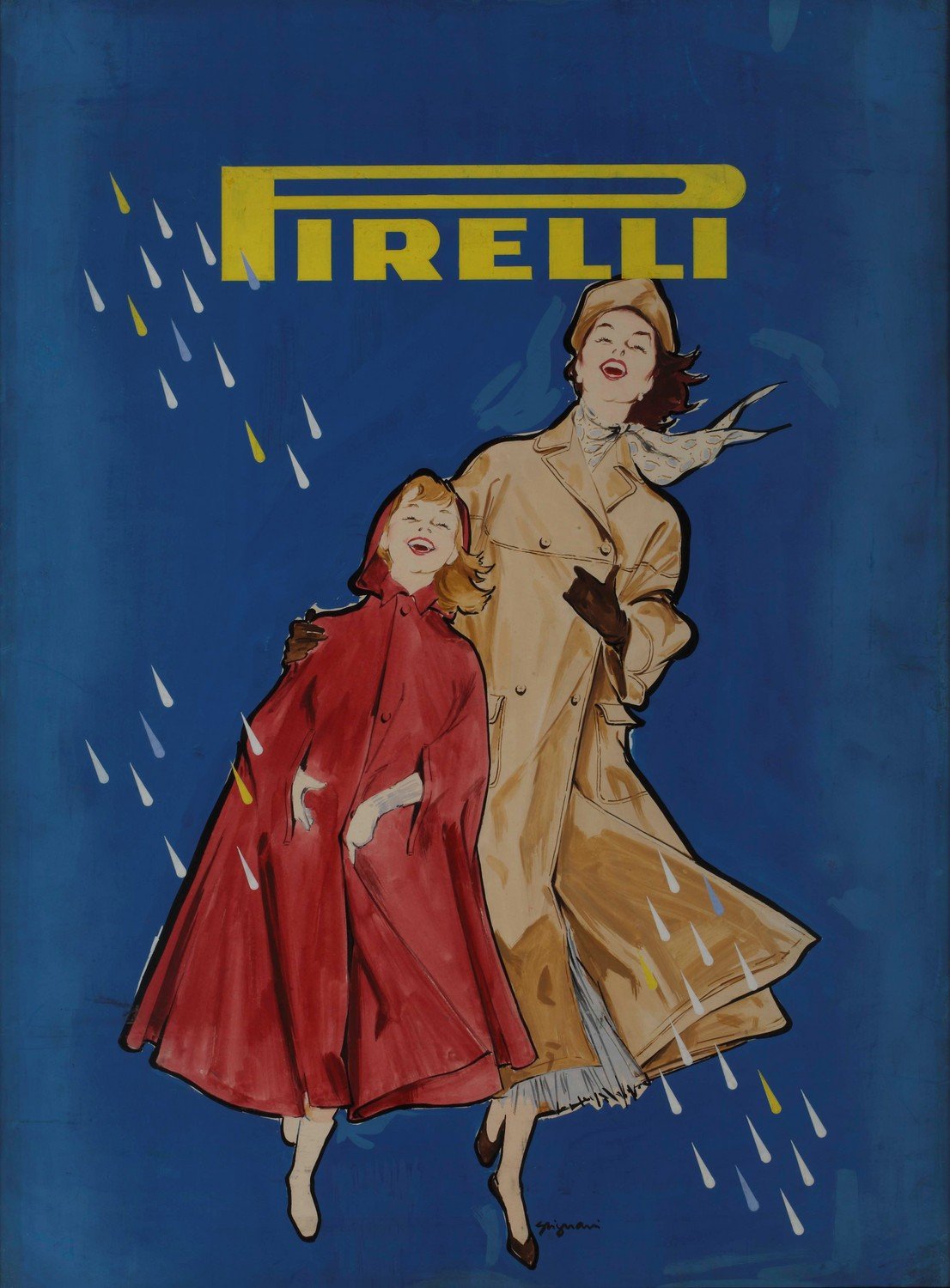 Jeanne Grignani, Bozzetto per pubblicit di impermeabili, 1953 - Jeanne Grignani, Sketch for raincoat ad, 1953