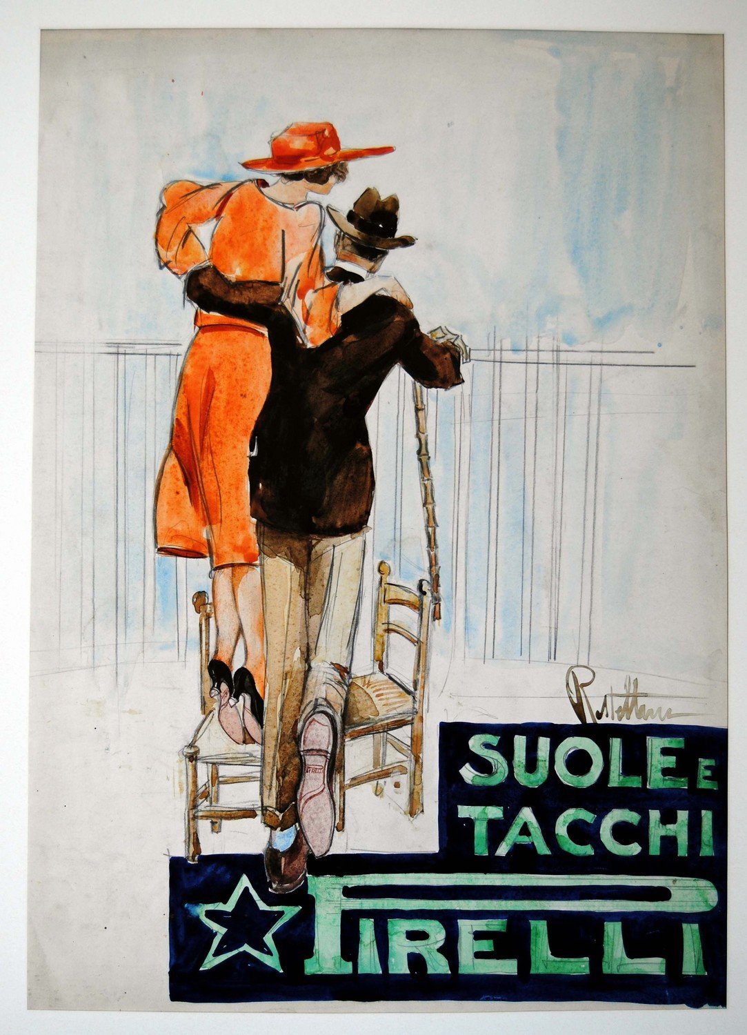 Giampiero Restellini, Bozzetto per pubblicit di suole e tacchi, 1920-1930 circa - Mario Giangaspare Bazzi, Sketch Hevea overshoes ad, 1927