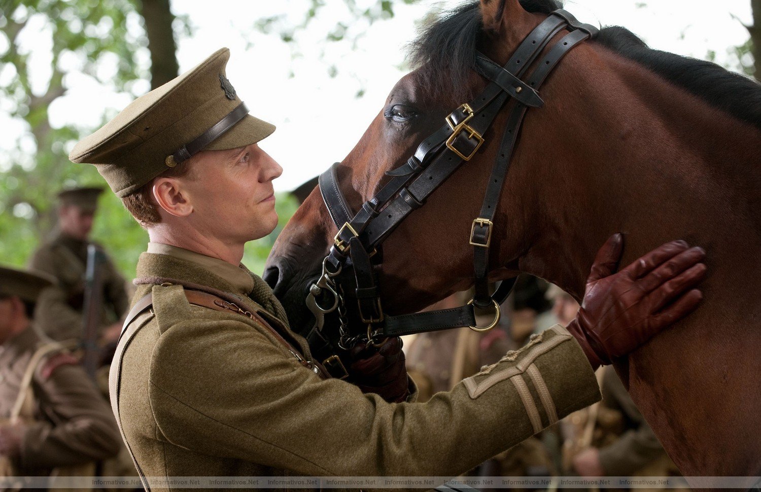 Captain Nicholls (Tom Hiddleston) prepares to take Joey into battle in this scene from DreamWorks Pictures' "War Horse", director Steven Spielberg's epic adventure set against a sweeping canvas of rural England and Europe during the First World War.