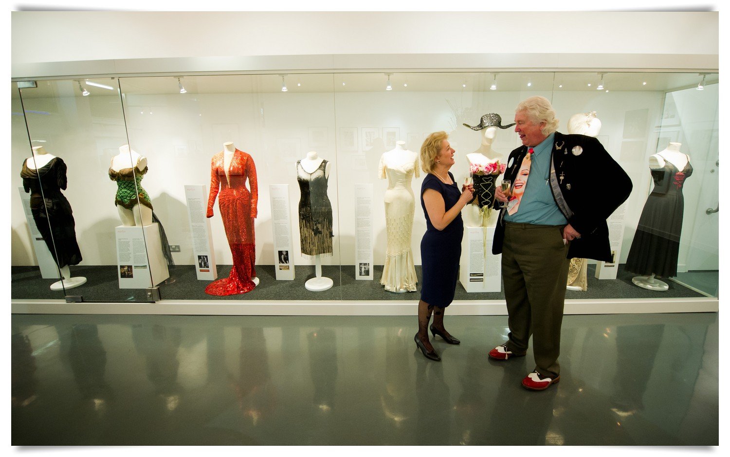 LONDON, ENGLAND - MARCH 07:  Victoria Wolcough and David Gainsborough Roberts stand by the exhibition during the Marilyn private view at the Getty Images Gallery on March 7, 2012 in London, England. (Photo by Ian Gavan/Getty Images)