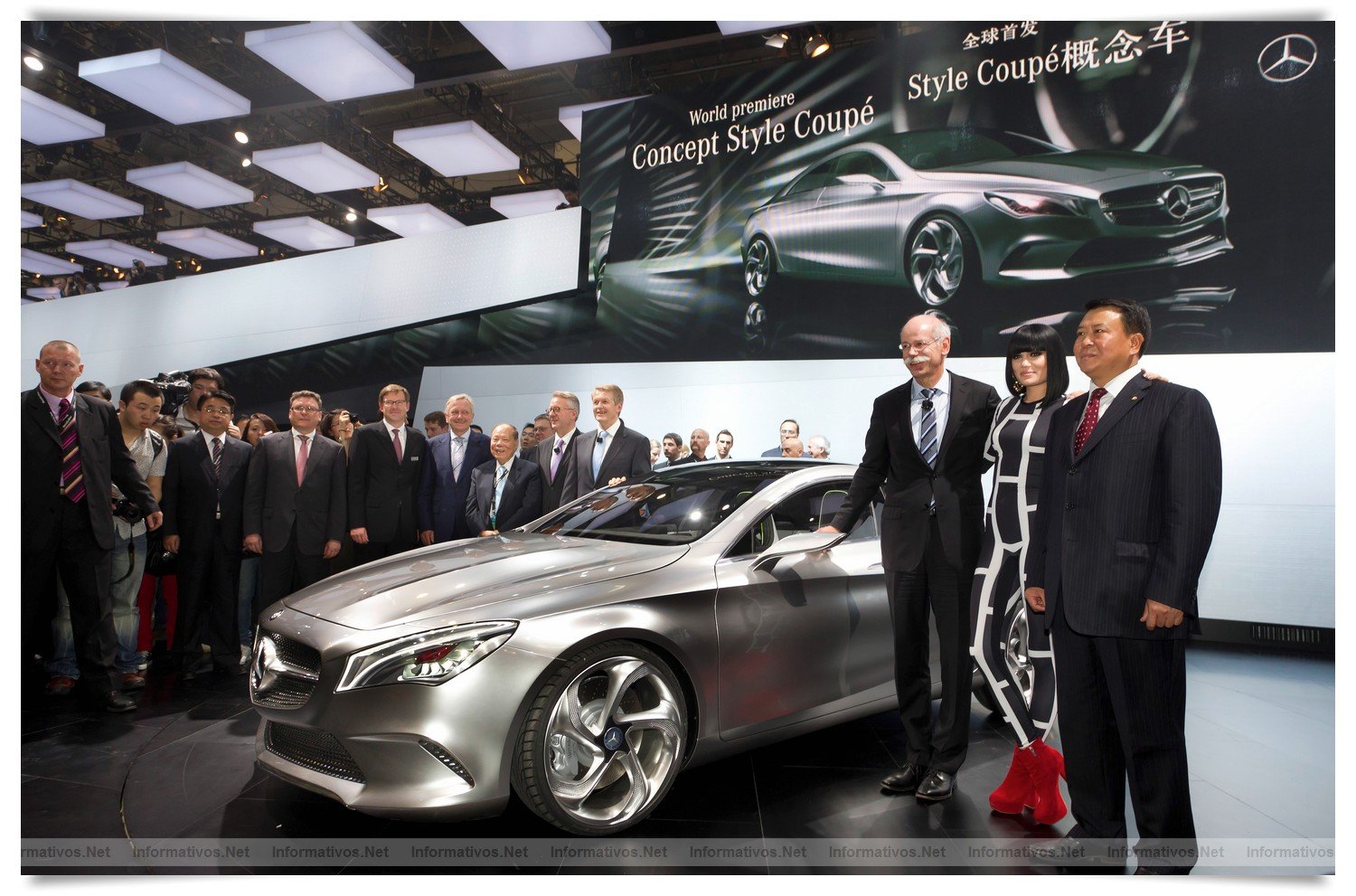 Mercedes-Benz at the Auto China 2012 in Beijing: Dr. Dieter Zetsche, Chairman of the Board of Management, Daimler AG and Head of Mercedes-Benz Cars, singer-songwriter Jessie J and Xu Heyi, Chairman of BAIC and Chairman of BBAC at the official world premiere of the Mercedes-Benz Style Coupé