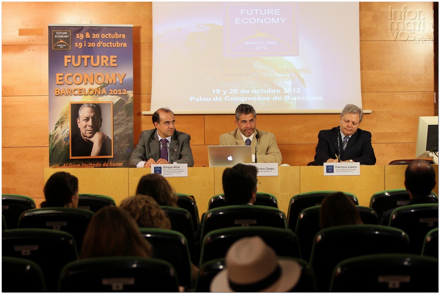 BCN24JUL012.- Presentación del "Future Economy: I Foro sobre Medio Ambiente, Empresa y Economía" liderado por Al Gore.  Enrique Alcat, experto en comunicación; Francisco Campo -director de la empresa organizadora del evento, Chrand Management-; y Francisco Lozano, biólogo