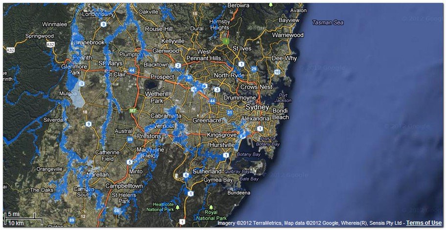 Global Flood Zones® de  Swiss Re, que ofrece mapas de inundaciones de muy alta resolución  para el mundo entero. Sidney