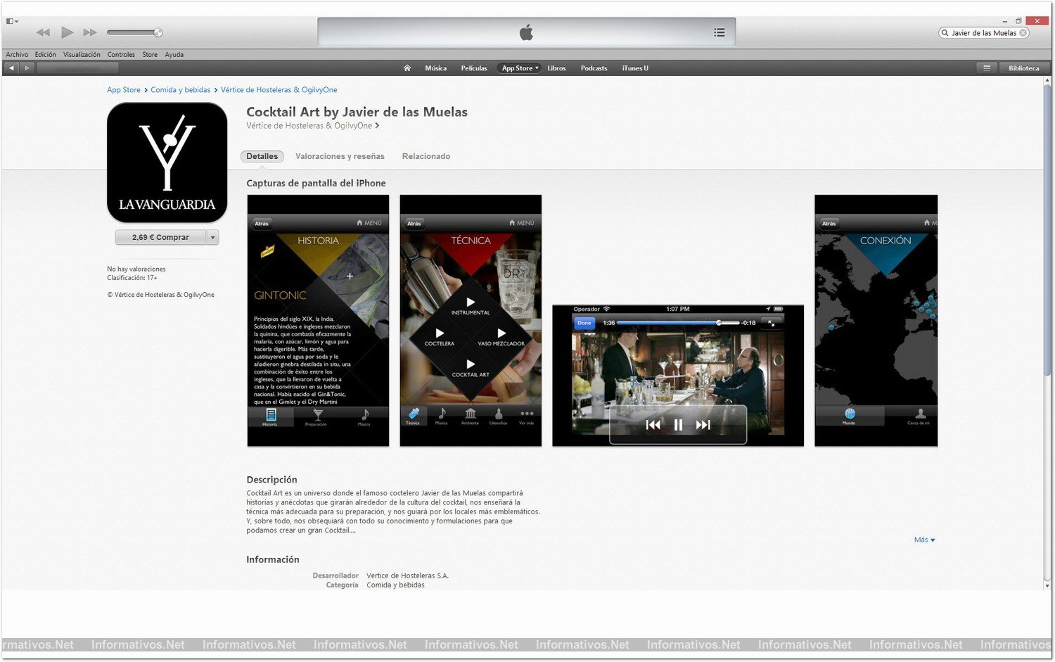 APP (para iOS) de coctelería que Javier de las Muelas ha desarrollado para iPhone/iPad