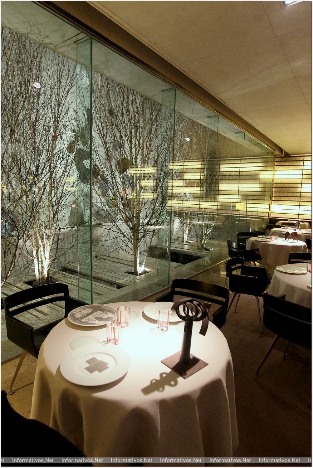 BCN07FEB012.- Fiesta privada X Aniversario Hotel Omm - Can Roca. Vista del nuevo jardín interior de abedules, procedentes de Girona, origen de Can Roca