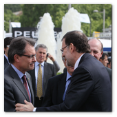 :: Pulse para Ampliar :: BCN9MAY01.- Salón Internacional del Automóvil. Artur Mas, President Generalitat; Xavier Trías, alcalde de Barcelona; y Mariano Rajoy, Presidente del Gobierno de España