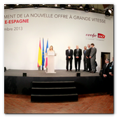 :: Pulse para Ampliar :: 15DIC013.BCN-Perpignan.- Inauguración Alta Velocidad España-Francia.  Intervención de la Ministra de Fomento Española, Ana Pastor
