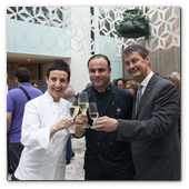 :: Pulse para Ampliar :: BCN28OCT014.- El chef ángel León ha presentado hoy su espacio 'El Bistreau' en el Hotel Mandarín Oriental Barcelona. Carme Ruscalleda, ángel León y Gérard Sintès, director del hotel.