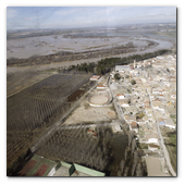 :: Pulse para Ampliar :: ZARAGOZA, 02/03/2015.- Vista tomada desde el helicóptero de la Unidad Militar de Emergencias (UME) que ha tomado hoy el ministro del Interior, Jorge Fernández Díaz, en la Base Aérea de Zaragoza, para sobrevolar las zonas afectadas por la crecida del río Ebro. En la imagen, aspecto que presentaban esta mañana las inmediaciones de Pina de Ebro, donde aún se está a la espera de que llegue la crecida del río Ebro. 