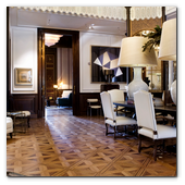 :: Pulse para Ampliar :: Hotel Cotton House Barcelona. Gossypium (flor de algodón en latín) con los suelos de parquet de marquetería original del siglo XIX