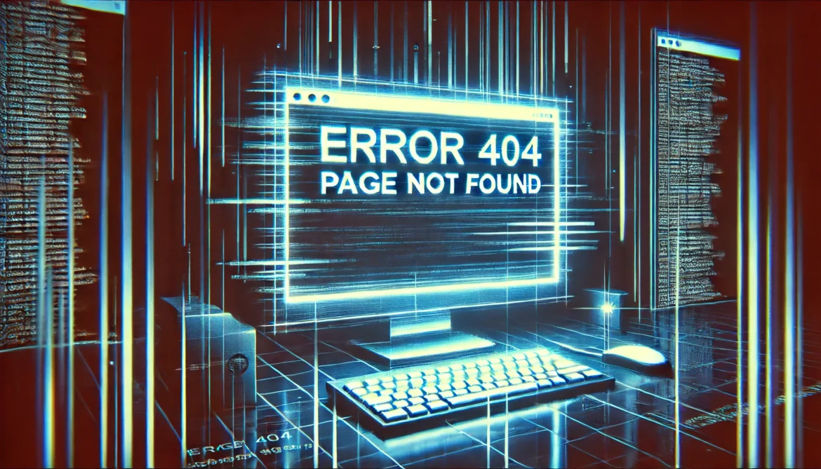 DALL·E 2025-02-18 10.10.25 – A digital illustration of a computer screen displaying a classic ‘Error 404 – Page Not Found’ message. The screen has a blue-toned, glitchy aesthetic